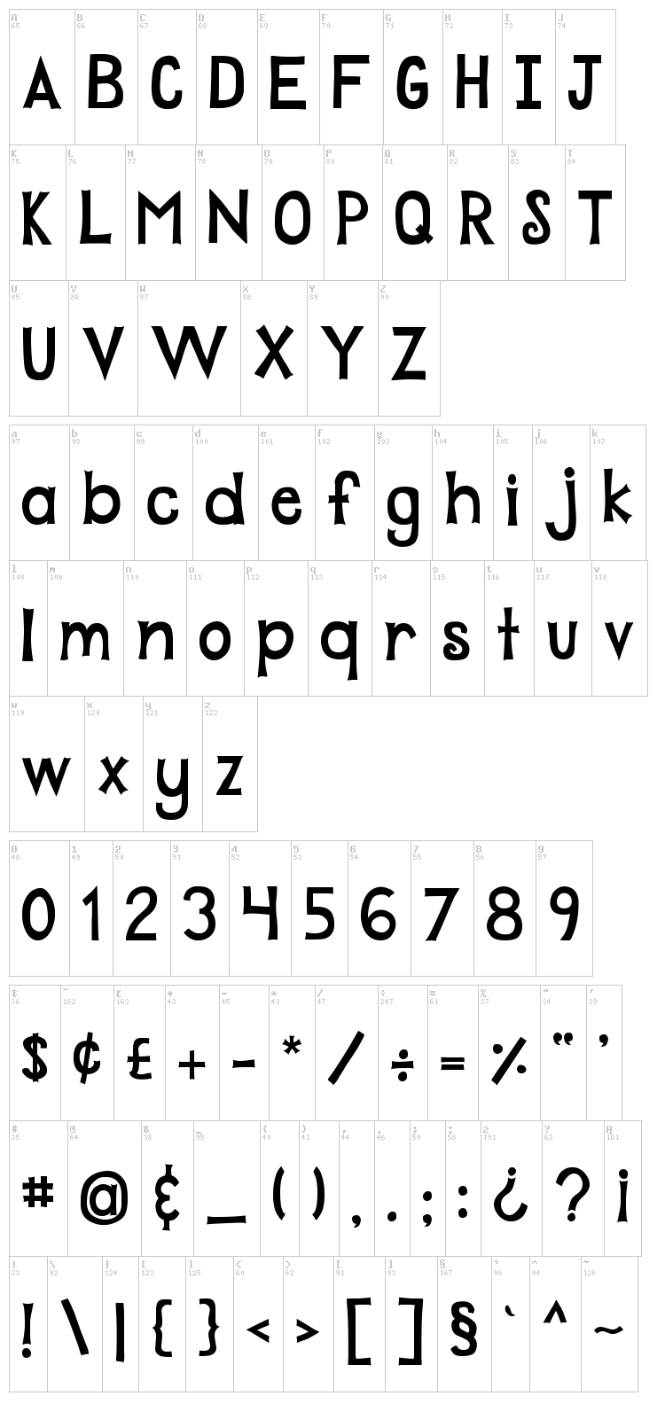 DJB Play Misty For Me font map